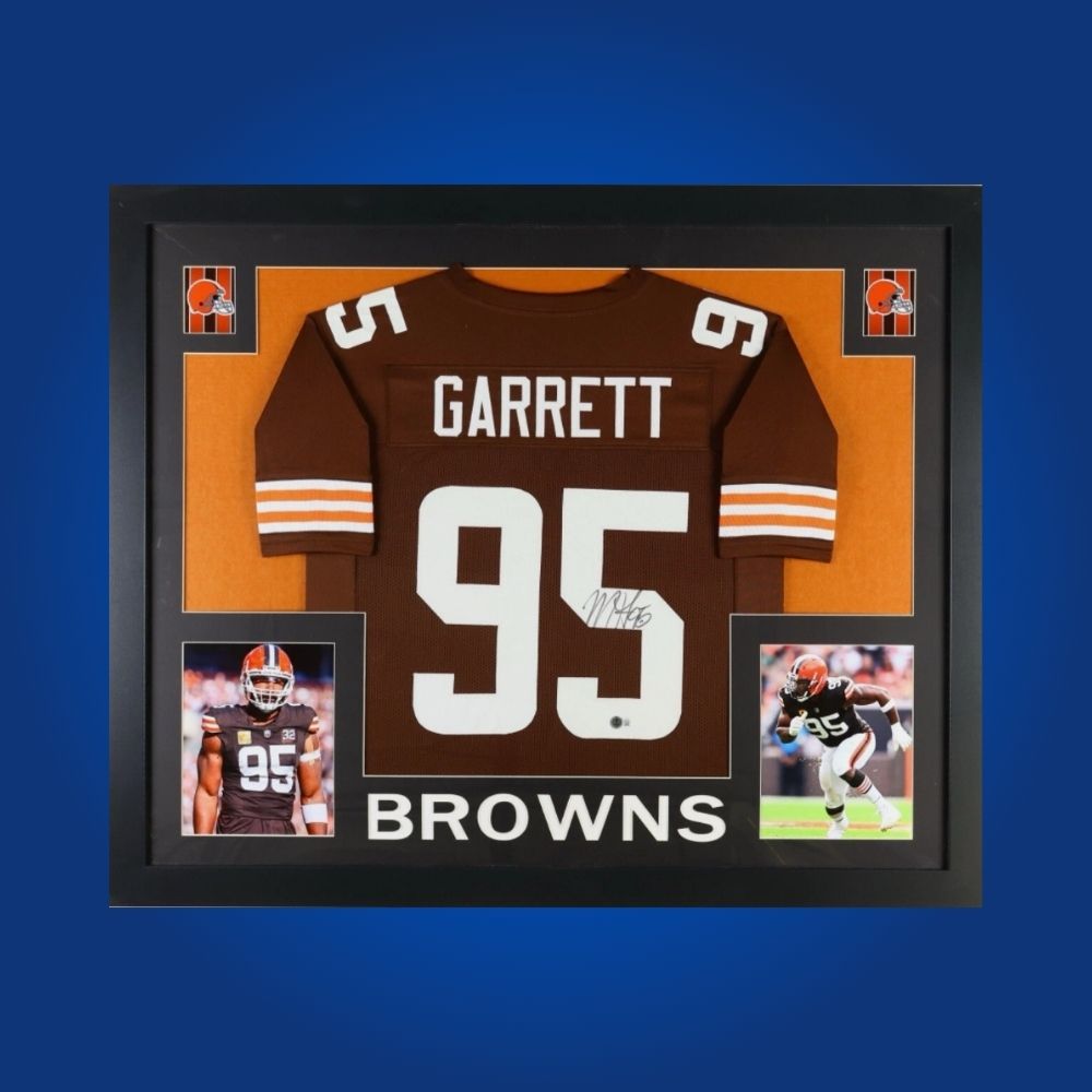 Framed Cleveland Browns custom jersey signed by Myles Garrett with Certificate of Authenticity.