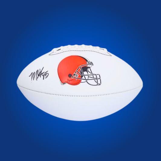 Myles Garrett signed Cleveland Browns logo football, with an authentic autograph, perfect for Browns memorabilia.