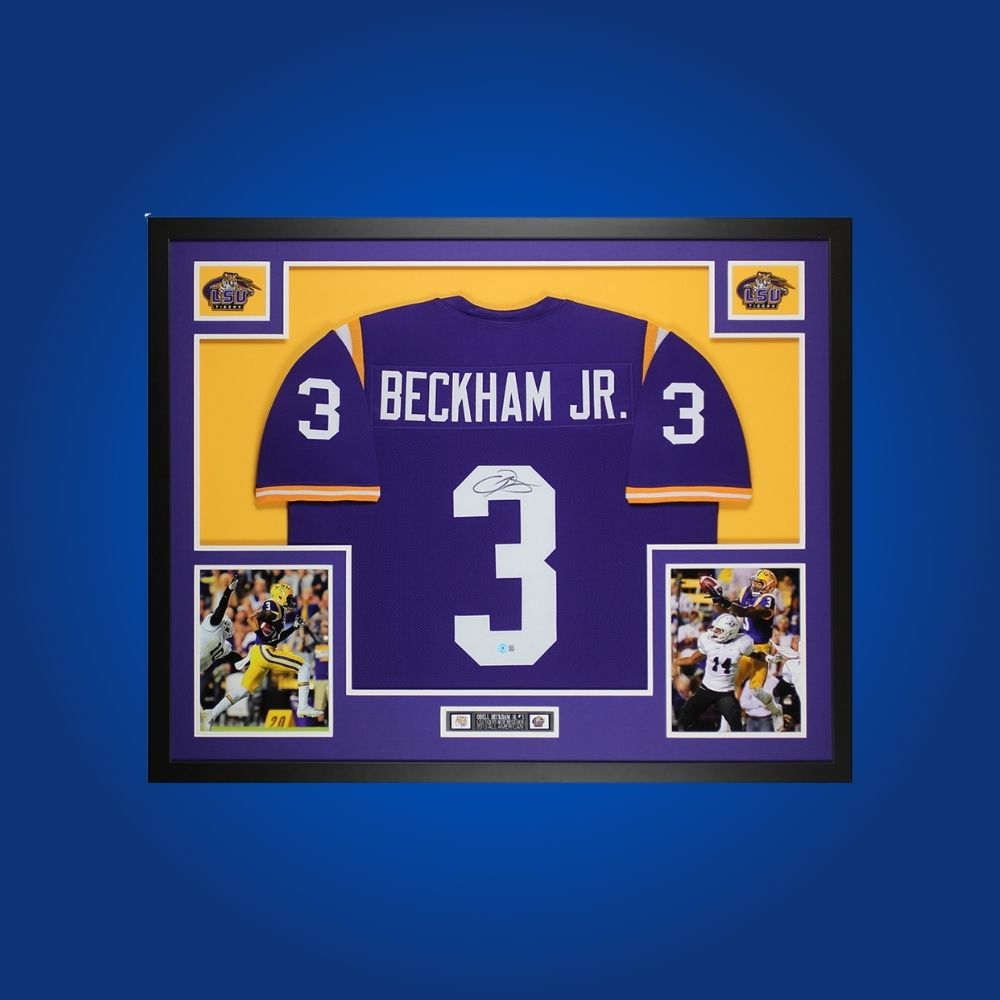 Odell Beckham Jr. Signed Full Framed Custom LSU Tigers Jersey – autographed memorabilia, electrifying receiver collectible, ideal for Tigers fans.
