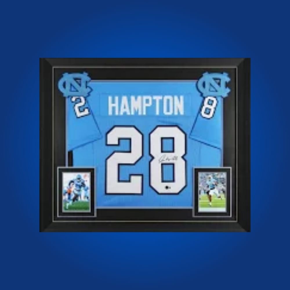 Omarion Hampton Signed Full Framed Custom North Carolina Tar Heels Jersey – autographed memorabilia, breakout running back collectible, must-have for North Carolina supporters.