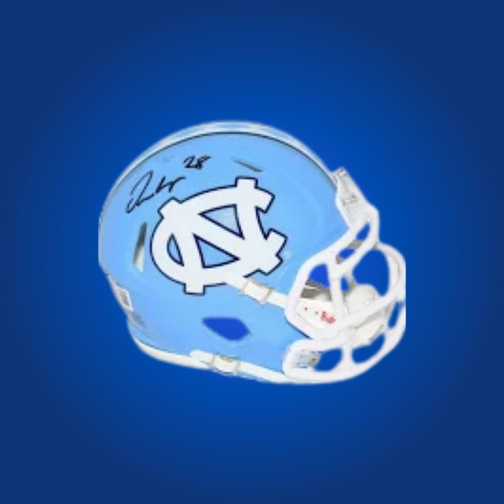 Omarion Hampton signed North Carolina Tar Heels mini helmet—standout item for Tar Heels fans and Hampton memorabilia collectors.