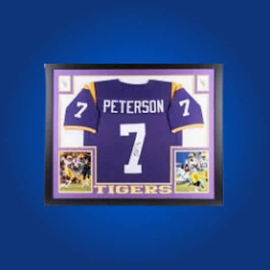 Patrick Peterson Signed Full Framed Custom LSU Tigers Jersey – autographed memorabilia, elite cornerback collectible, must-have for Tigers fans.