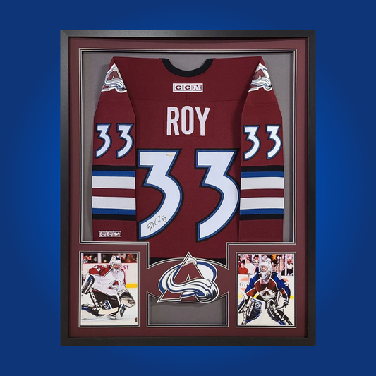 Patrick Roy’s autographed Colorado Avalanche burgundy jersey is a centerpiece for collectors, honoring the Hall of Fame goaltender’s legacy and unforgettable moments with the franchise.