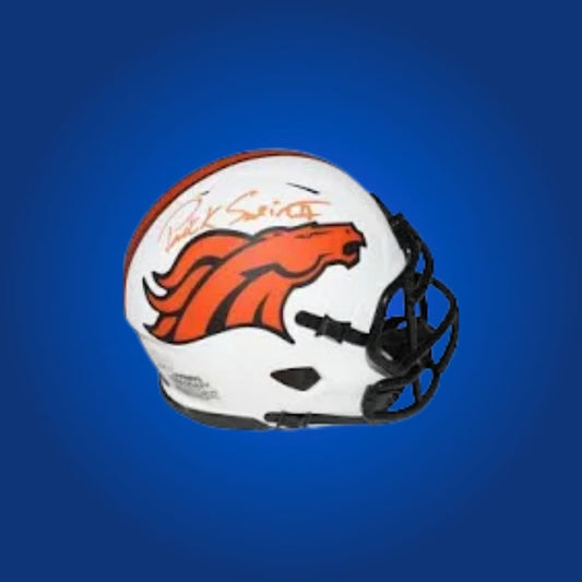 Denver Broncos White Lunar Speed Mini Helmet signed by Patrick Surtain III, Certificate of Authenticity included