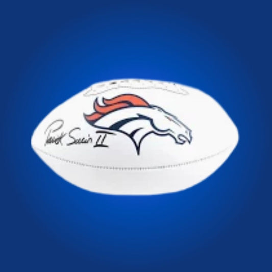 Patrick Surtain II signed Denver Broncos logo football, a fantastic collectible for fans, guaranteed authentic and perfect for display.