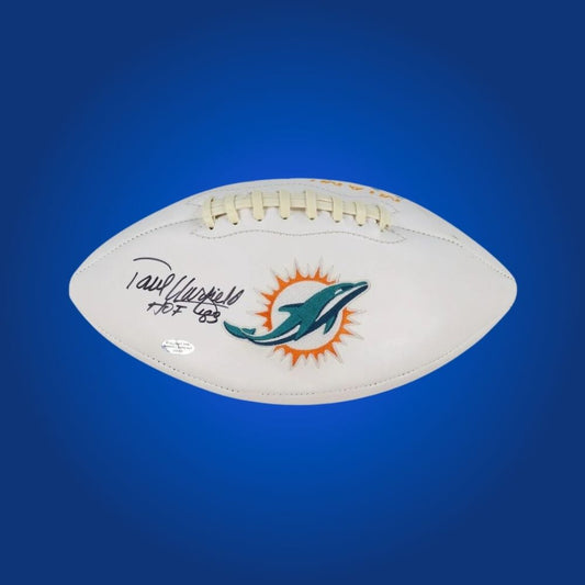 Paul Warfield signed Miami Dolphins logo football, a rare collectible for fans of the Hall of Famer, certificate of authenticity included.