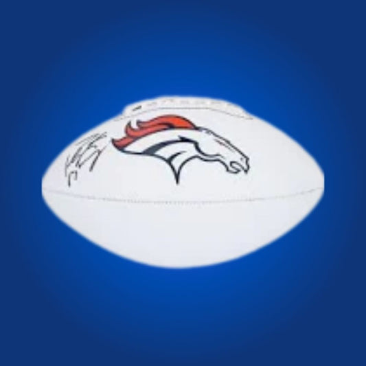 Peyton Manning signed Denver Broncos logo football, a showpiece collectible for NFL fans, authenticated for confidence and display.