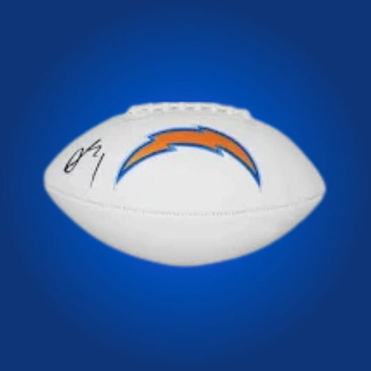 Quentin Johnston signed Los Angeles Chargers logo football, a standout collectible for Chargers fans, authenticated and ideal for showcasing team pride.