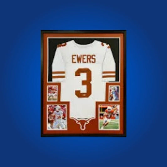 Quinn Ewers Signed Full Framed Custom Texas Longhorns Jersey – autographed memorabilia, rising star quarterback collectible, perfect for Longhorns collectors.