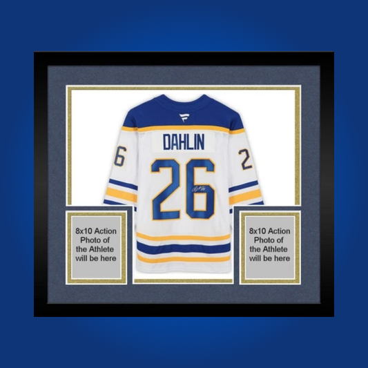 Rasmus Dahlin’s full framed Buffalo Sabres blue jersey, personally autographed, is a standout addition for collectors. Capture the excitement of a rising star’s impact on the franchise.