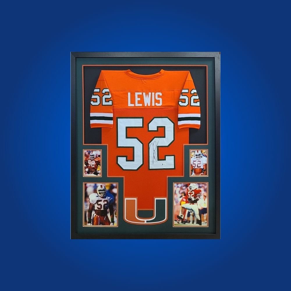 Ray Lewis Signed Full Framed Custom Miami Hurricanes Jersey – autographed memorabilia, Hall of Fame linebacker collectible, a must-have for Miami fans.