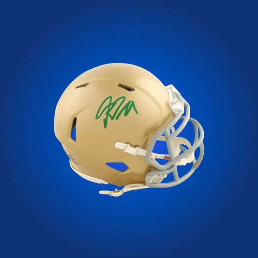 Riley Leonard signed Notre Dame Fighting Irish mini helmet—ideal collectible for Notre Dame fans and Leonard memorabilia collectors.