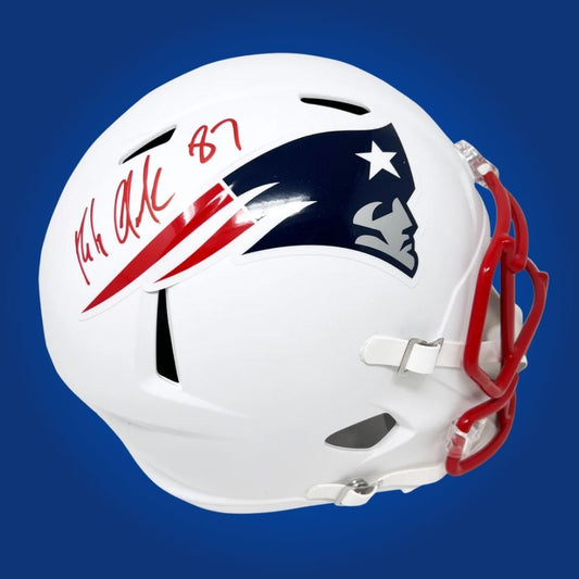 Rob Gronkowski, signed New England Patriots white speed replica helmet
