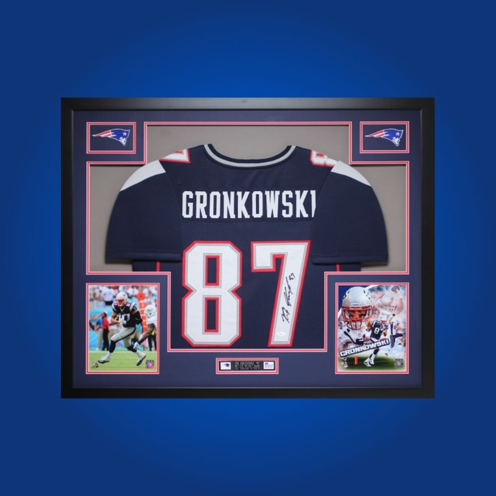 Autographed New England Patriots custom jersey by Rob Gronkowski with Certificate of Authenticity.