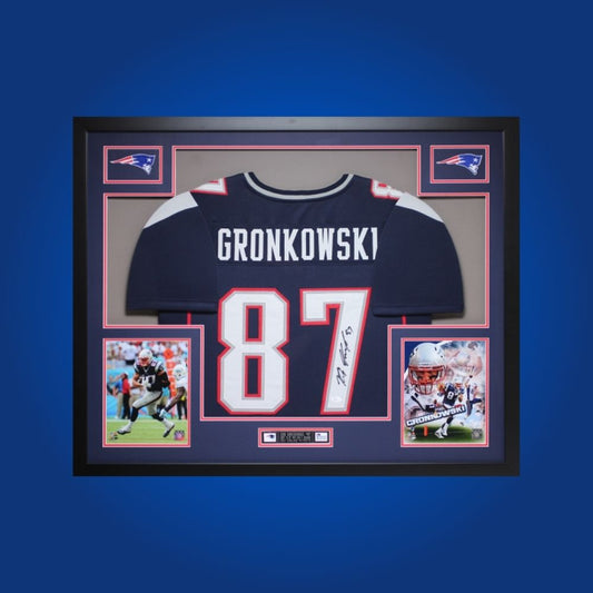 Autographed New England Patriots custom jersey by Rob Gronkowski with Certificate of Authenticity.