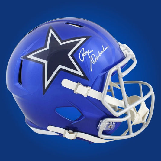 Roger Staubach Signed  Dallas Cowboys Blue Flash Speed Replica Helmet