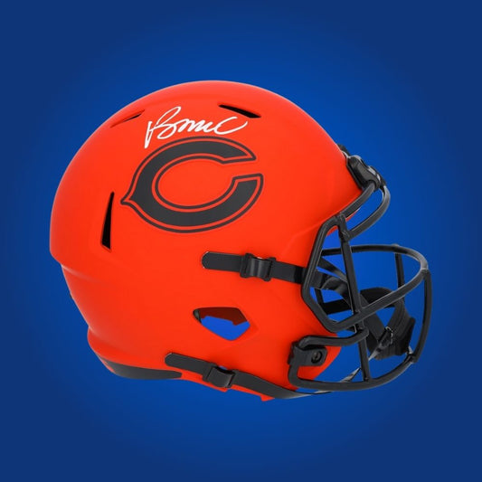 Rome Odunze hand-signed Chicago Bears replica helmet, showcasing signature and official team graphics. A unique collectible for Bears fans and Odunze memorabilia collectors. Includes Certificate of Authenticity. Images may differ for catalog uniformity.