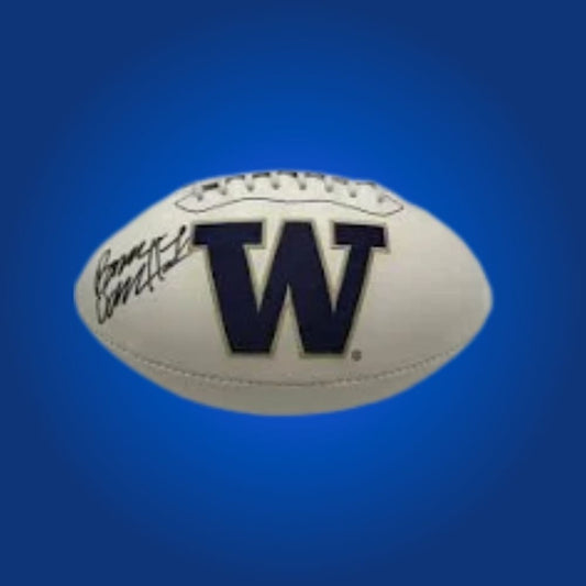 Autographed full size replica football by Rome Odunze, featuring Washington Huskies white logo. Certified authentic, a prized addition for Washington fans and memorabilia enthusiasts. Certificate of Authenticity included. Ball details may differ for catalog consistency.