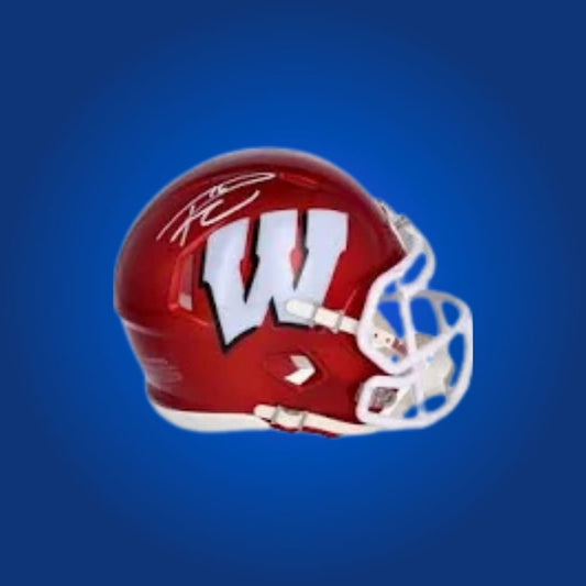 Russell Wilson signed Wisconsin Badgers mini helmet—coveted collectible for Badgers fans and Wilson enthusiasts.