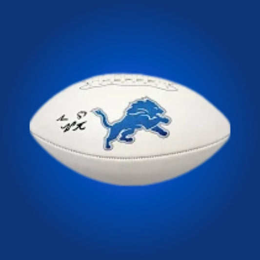 Sam LaPorta signed Denver Broncos logo football, a perfect addition for Broncos fans and memorabilia collectors, authenticated and ready for display.