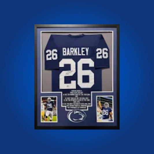 Saquon Barkley Signed Full Framed Custom Penn State Nittany Lions Jersey – autographed memorabilia, star running back collectible, essential for Nittany Lions fans.