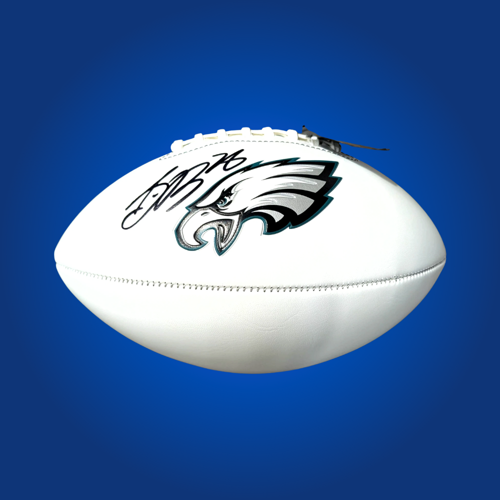 Saquon Barkley signed Philadelphia Eagles logo football, featuring his autograph, ideal for Eagles supporters.