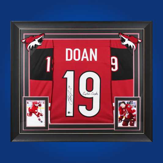 Display your Arizona Coyotes pride with this full framed custom jersey personally autographed by Shane Doan. An ideal collectible for Coyotes enthusiasts and fans of the legendary captain.