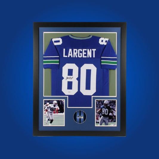Autographed Seattle Seahawks custom jersey by Steve Largent with Certificate of Authenticity.