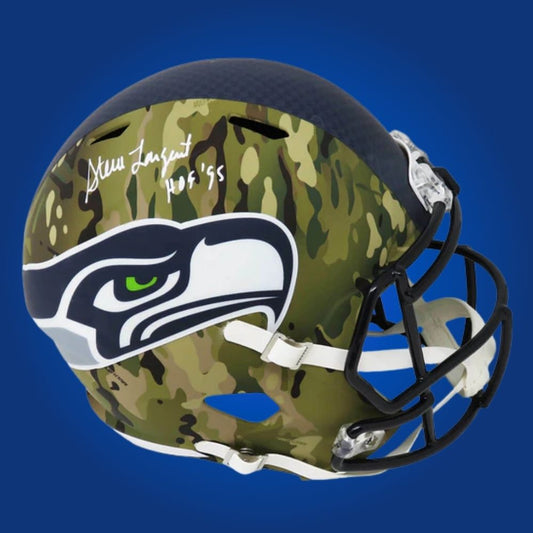 Steve Largent Signed Seattle Seahawks Camo Speed Replica Helmet