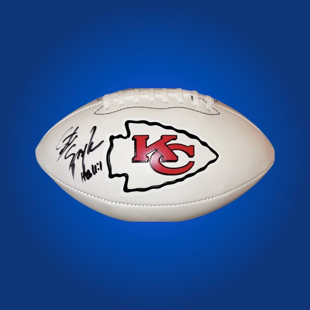 Steve Spagnuolo signed Kansas City Chiefs logo football, a unique addition for Chiefs supporters and memorabilia aficionados, certified authentic.