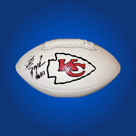 Steve Spagnuolo signed Kansas City Chiefs logo football, a unique addition for Chiefs supporters and memorabilia aficionados, certified authentic.