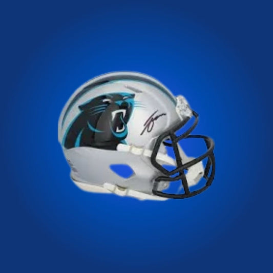 Carolina Panthers Grey Speed Mini Helmet autographed by Tetairoa McMillian, Certificate of Authenticity included