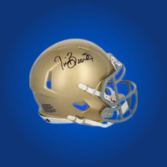 Tim Brown signed Notre Dame Fighting Irish mini helmet—prized collectible for Irish fans and Brown enthusiasts.
