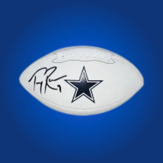 Tony Romo signed Dallas Cowboys logo football, a must-have for Cowboys memorabilia collectors, certificate of authenticity included.