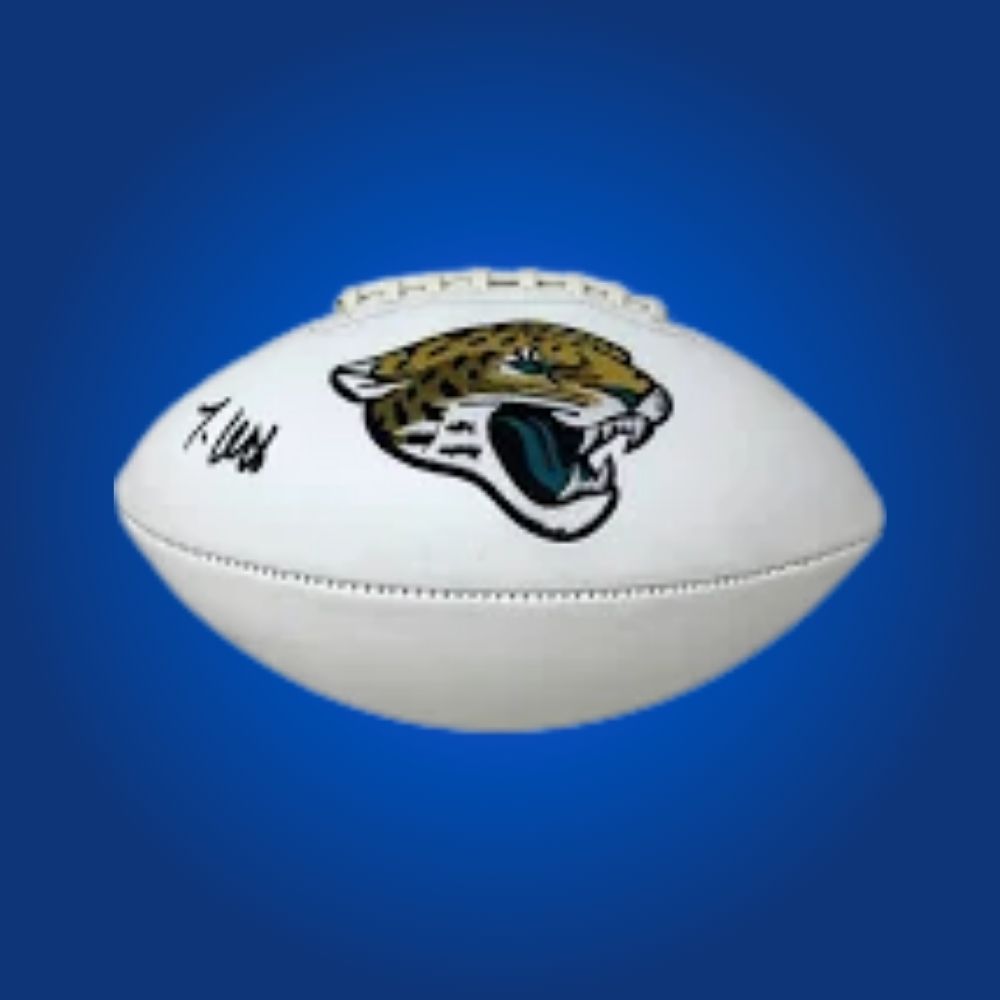 Travis Hunter signed Jacksonville Jaguars logo football, a must-have for dedicated fans and collectors, certificate of authenticity included.