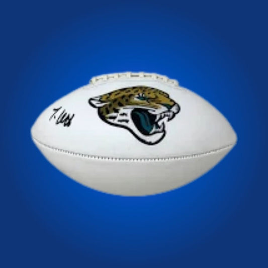 Travis Hunter signed Jacksonville Jaguars logo football, a must-have for dedicated fans and collectors, certificate of authenticity included.