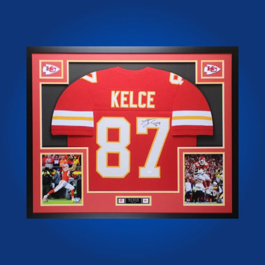 Framed Kansas City Chiefs jersey signed by Travis Kelce with Certificate of Authenticity