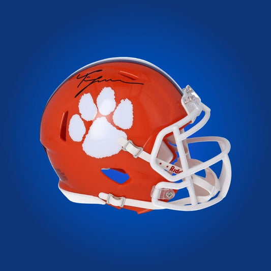 Trevor Lawrence signed Clemson Tigers mini helmet, a standout collectible for Clemson fans and football enthusiasts.