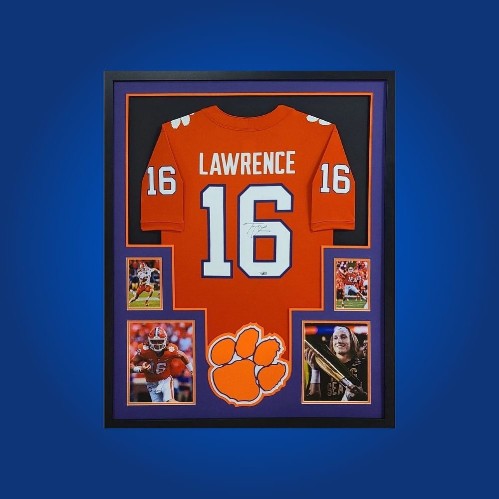 Trevor Lawerence Signed Full Framed Custom Clemson Tigers Jersey – autographed memorabilia, Clemson’s championship quarterback collectible, for true Tigers fans.