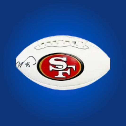 Vernon Davis autographed 49ers logo football, with dynamic tight end’s signature and franchise logo.