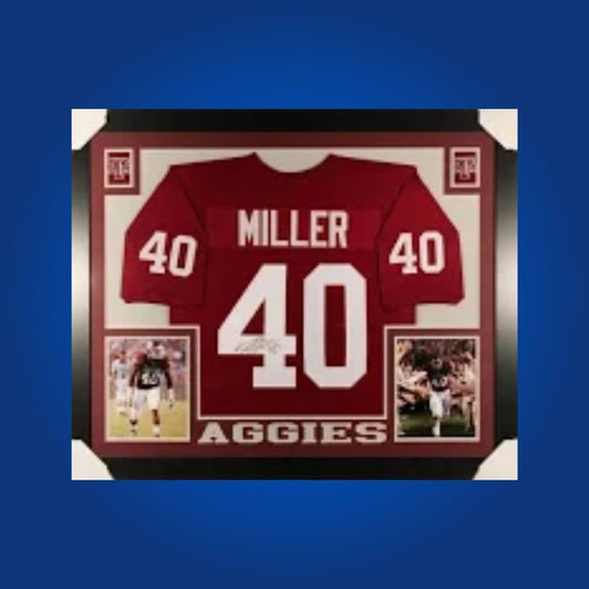 Von Miller Signed Full Framed Custom Texas A&M Aggies Jersey – autographed memorabilia, Super Bowl MVP linebacker collectible, key piece for Aggies fans.