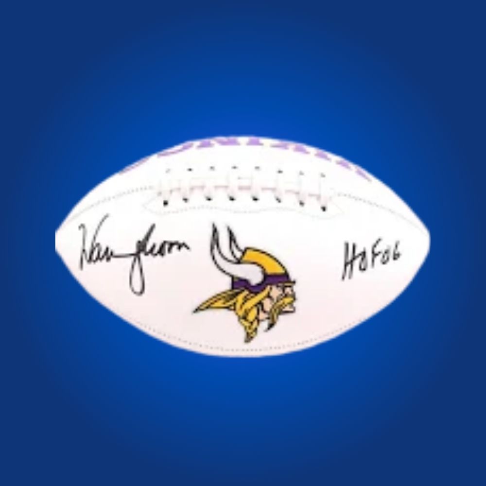 Warren Moon signed Minnesota Vikings logo football, a classic collectible for dedicated Vikings supporters, authenticated and ready for display.