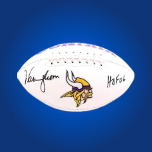 Warren Moon signed Minnesota Vikings logo football, a classic collectible for dedicated Vikings supporters, authenticated and ready for display.