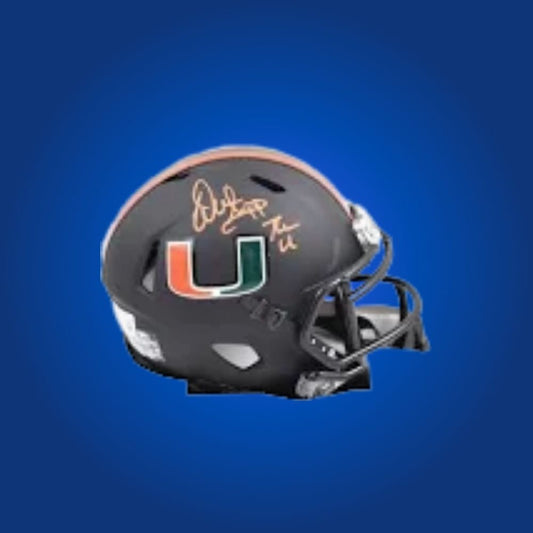 Warren Sapp signed Miami Hurricanes mini helmet—classic collectible for Hurricanes enthusiasts and Sapp memorabilia collectors.