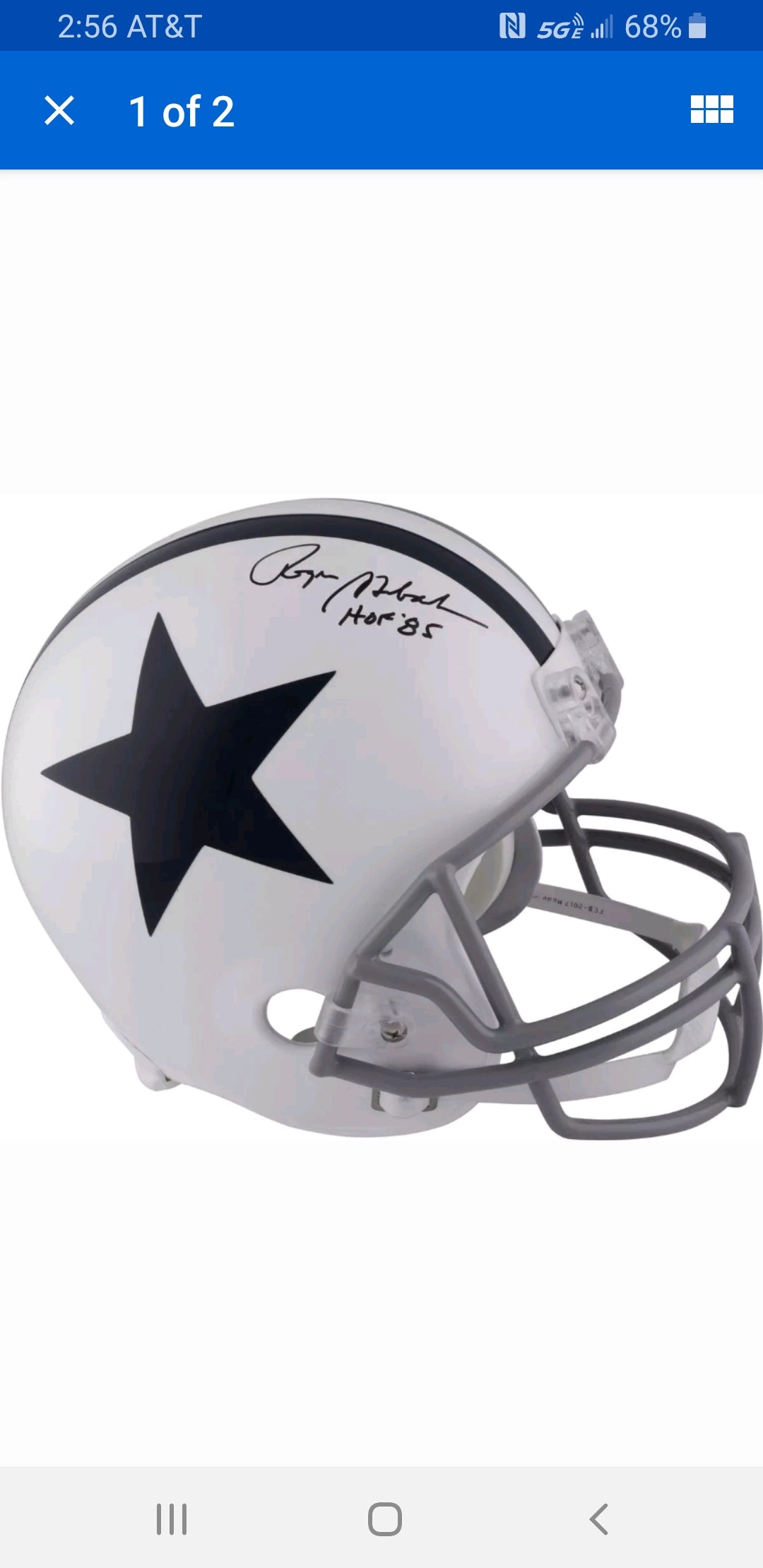 Staubach signed white replica helmet