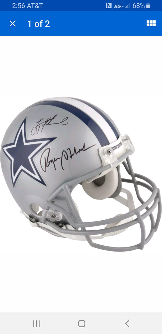 Staubach/Aikman dual signed replica helmet