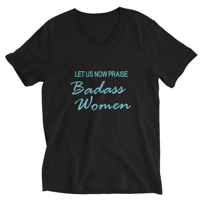 Unisex Short Sleeve V-Neck T-Shirt Teal "Praise Women"